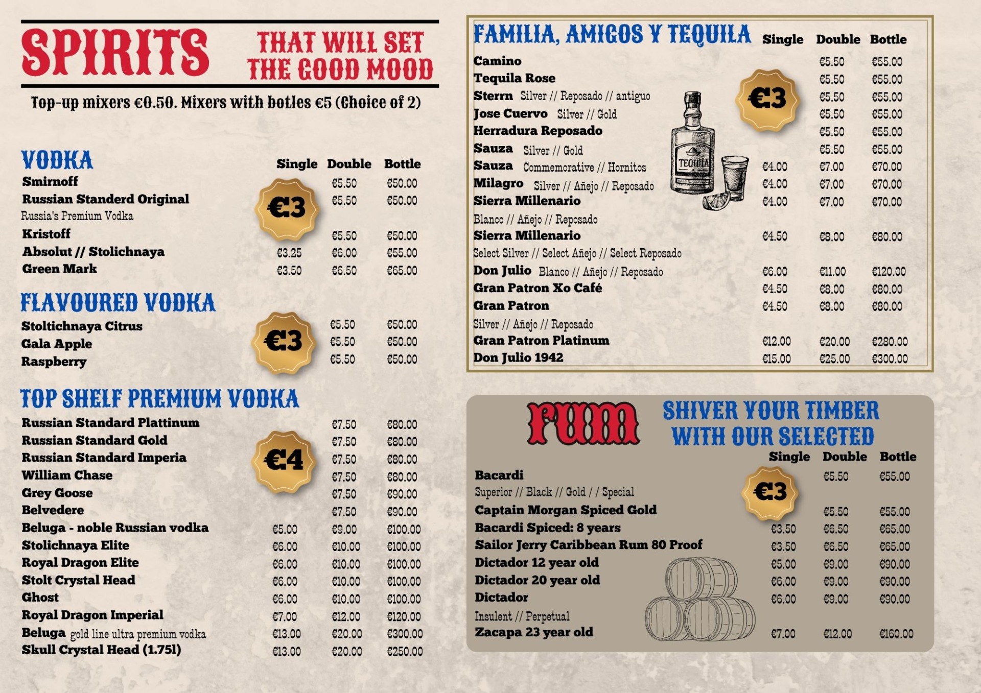 Number 2, prices not in bold